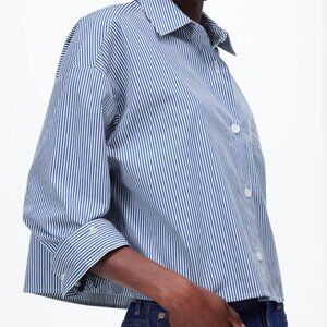 Madewell Blue & White Even Stripe Straight-Hem Shirt
